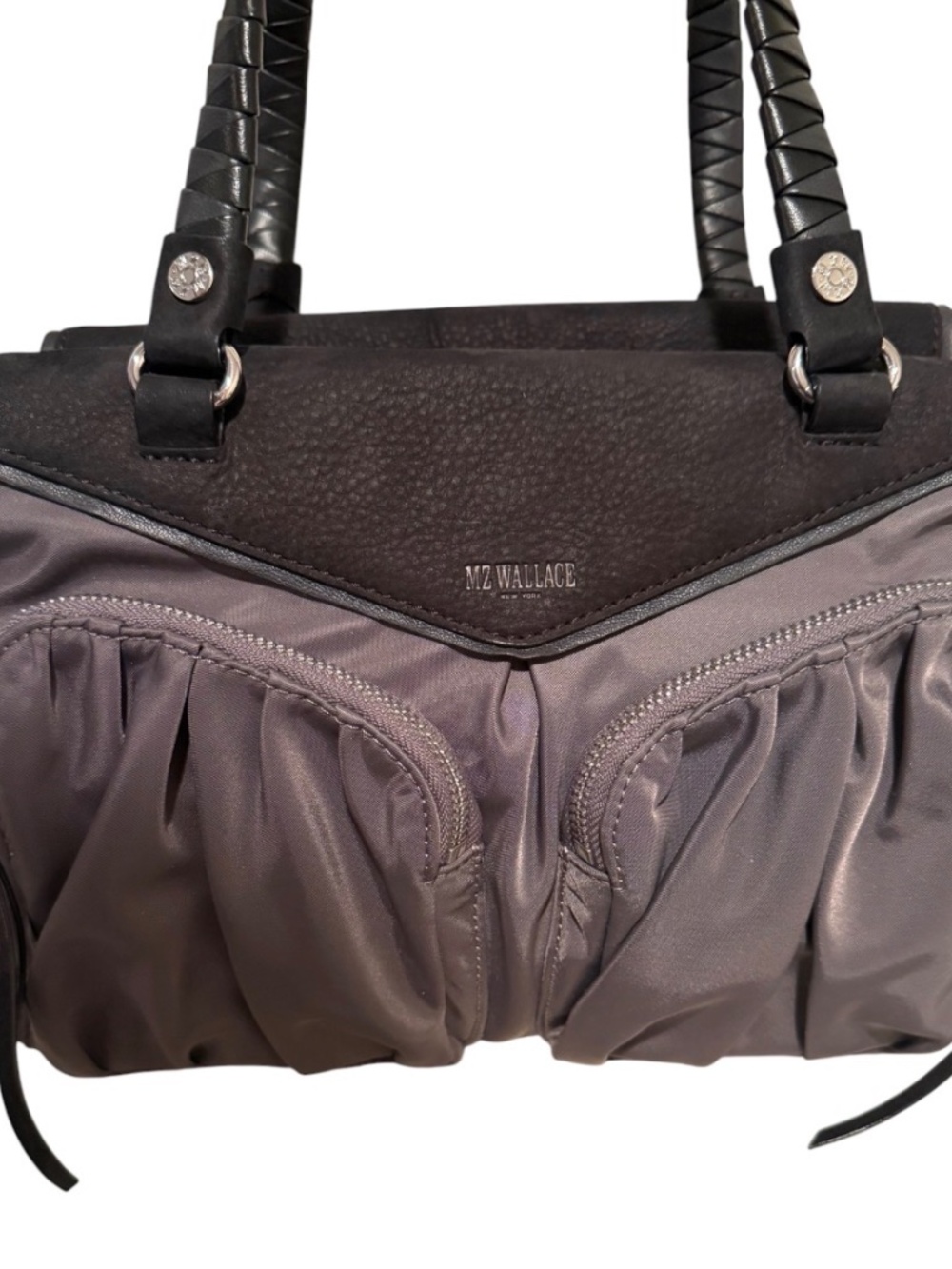 MZ Wallace Black Nylon Crosby Thompson Satchel Multi Pockets - Picture 8 of 10
